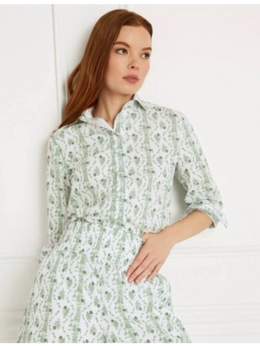 Hill House Home James Shirt Green Vine Floral XS